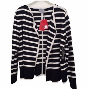 NWT Pure collection double faced cotton cashmere striped open sweater jacket